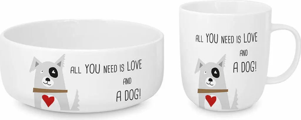 Set Porcellana PPD 163801782 Love and Dog: Ciotola e Tazza 2pz