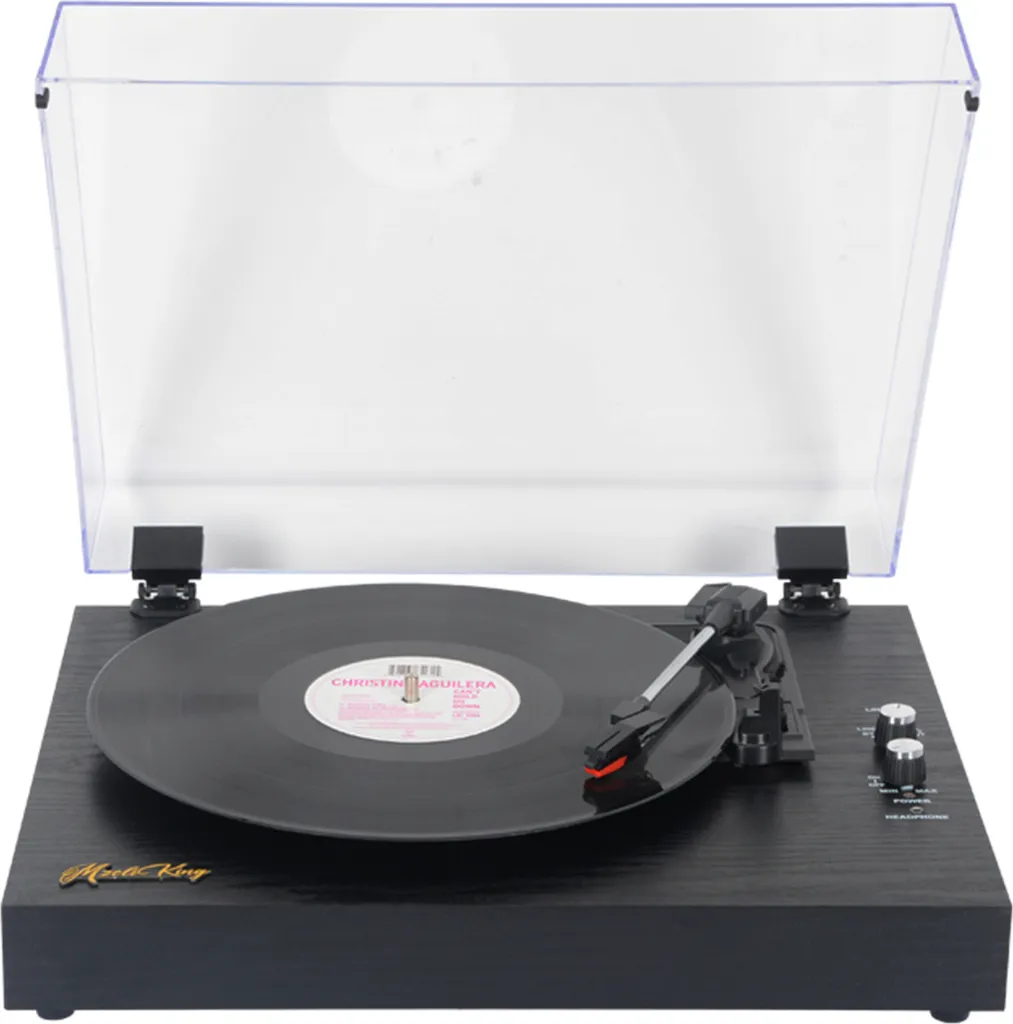 Gramophone vintage avec haut-parleurs sans fil et platine vinyle valise