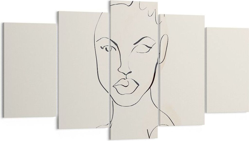 Bild auf Leinwand - Leinwandbild - 5 Teile - Porträt Afro Skizze - 160x85cm - Wand Bild - Wanddeko - Wandbilder - Leinwanddruck - Bilder - Wanddek...