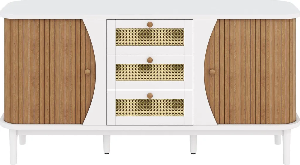 Sideboard en rotin avec tiroirs de rangement et coulisses fluides