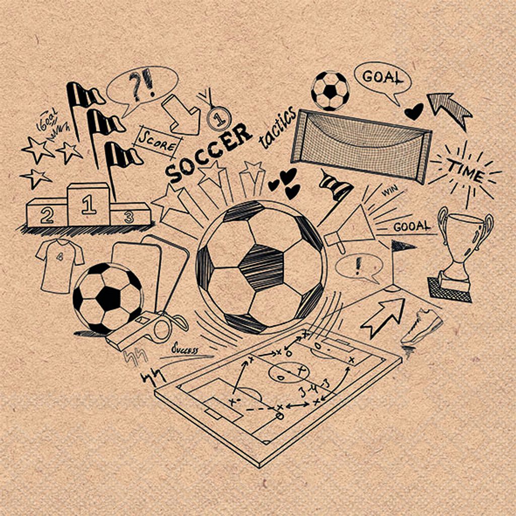 Servietten 33x33 cm Recycled Soccer doodle nature - Fußball Symbole