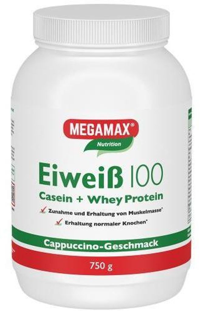 MEGAMAX Nutrition Eiweiß 100 Pulver Cappuccino-Geschmack, 750 g Pulver