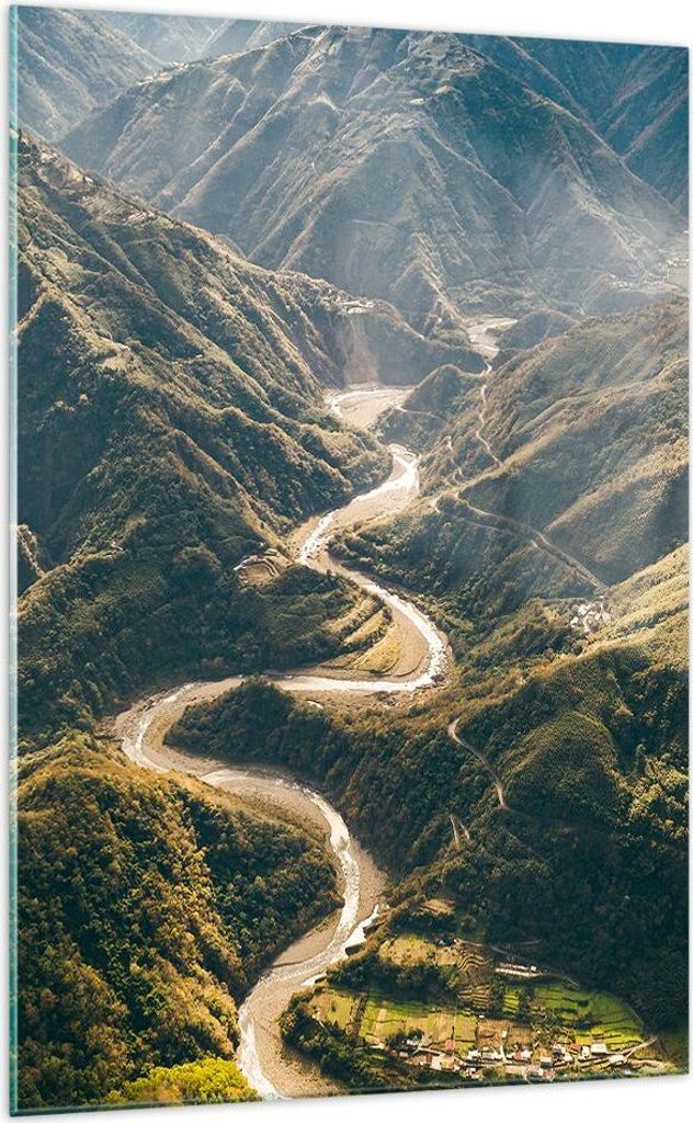 Bilder auf glas - Einteilig - Berge Weg Wald - 70x100cm - Glasbilder - Wandbilder - Bilder - zum Aufhängen bereit - Wanddekoration aus Glas - Glas...