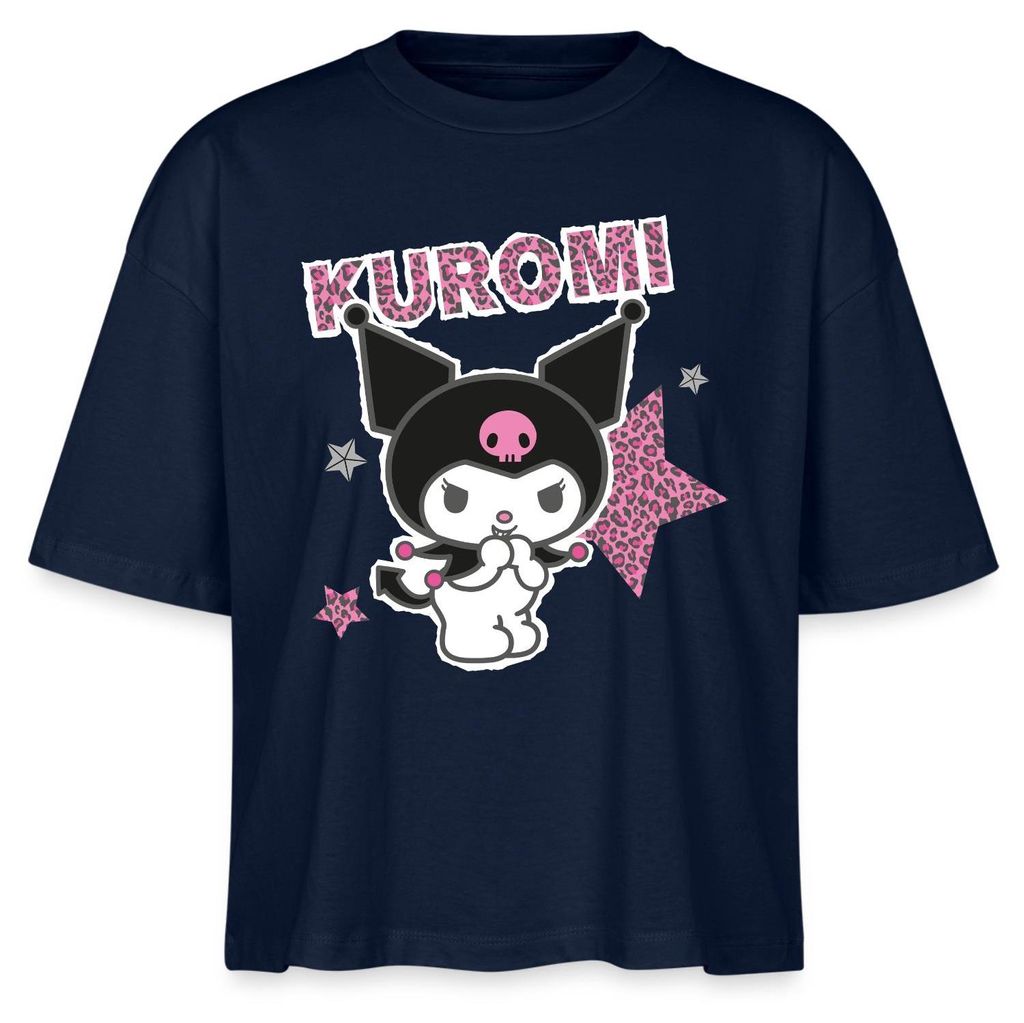 Spreadshirt Kuromi Mit Schriftzug Leo Stil Boxy Shirt Damen, S, Navy