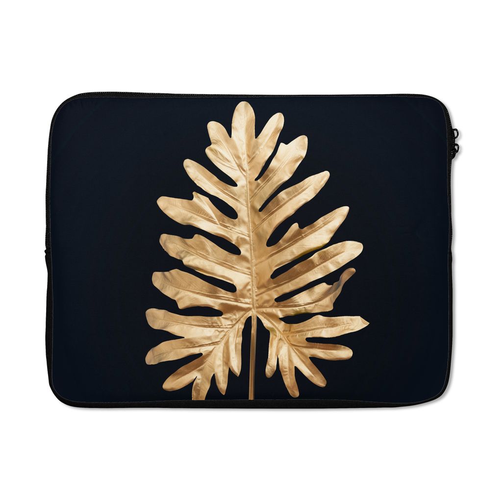 MuchoWow Laptop Hülle 17 Zoll Laptoptasche Blätter - Herbst - Gold - Schwarz - Natur - Luxus - Zipper - Schutzabdeckung