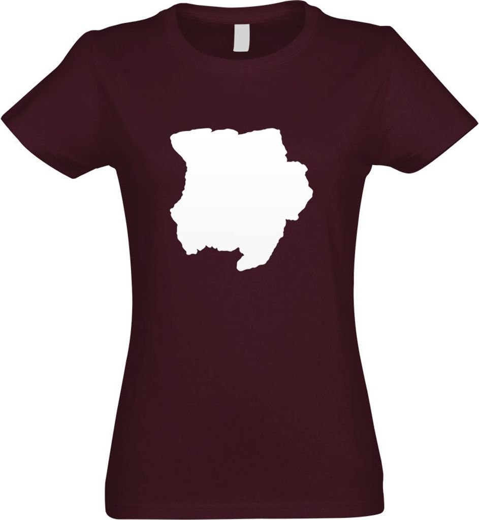 Kiwistar - T-Shirt tailliert - Damen - Burgund - Suriname Umriss Kontur - mit Motiv Bedruckt - Funshirt Design - Sport - Freizeit - Damen - XXL