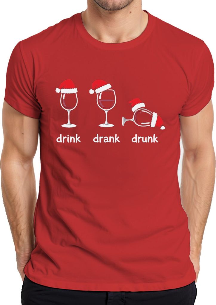 drink drank drunk Weinglas Lustig Weihnachten Geschenk Party Herren T-Shirt, Rot, XXL