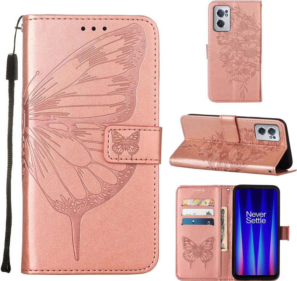 OnePlus Nord CE 2 5G Hülle, Schmetterling Prägung Flip Produktbild 