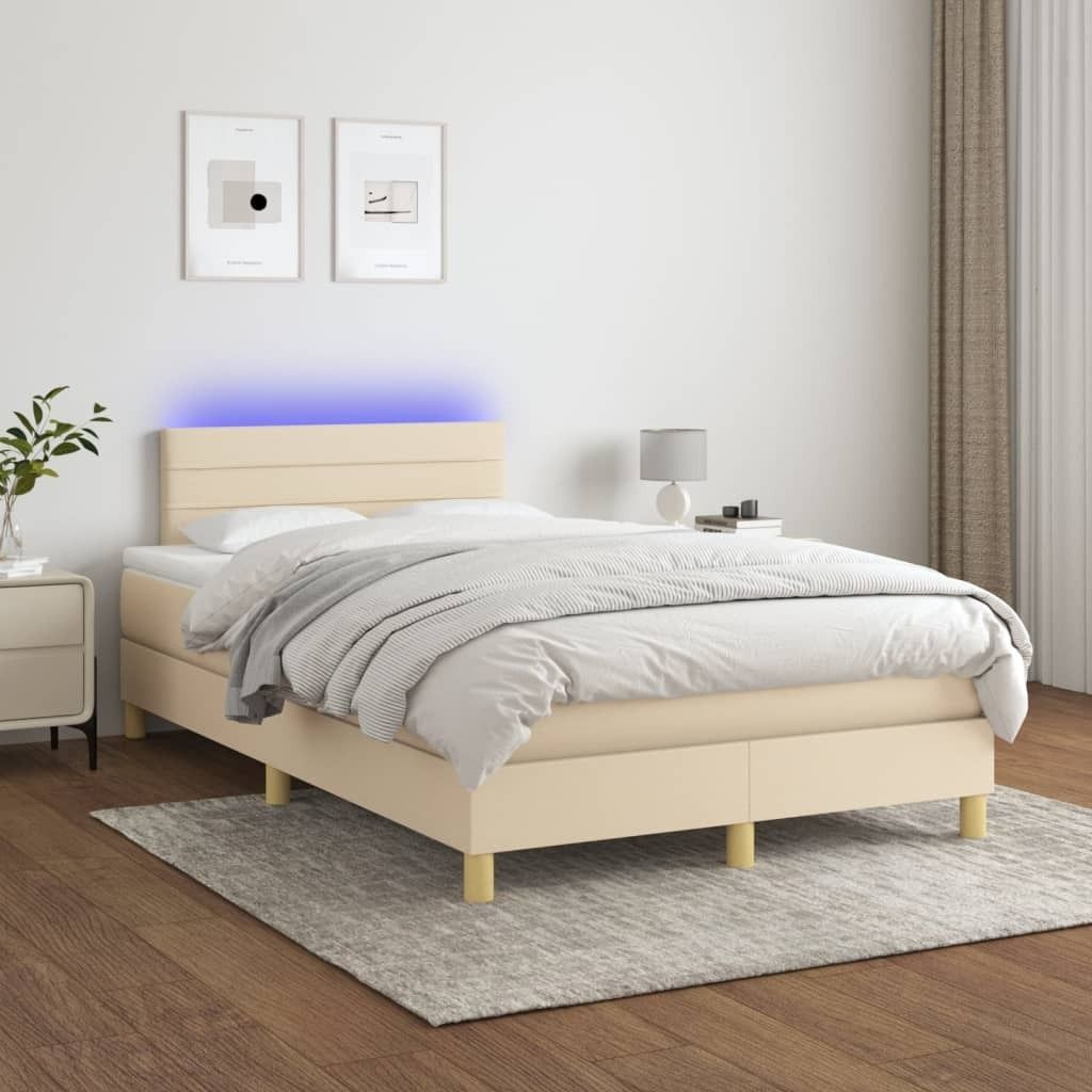 The Living Store Boxspringbett mit Matratze & LED Creme 120x200 cm Stoff