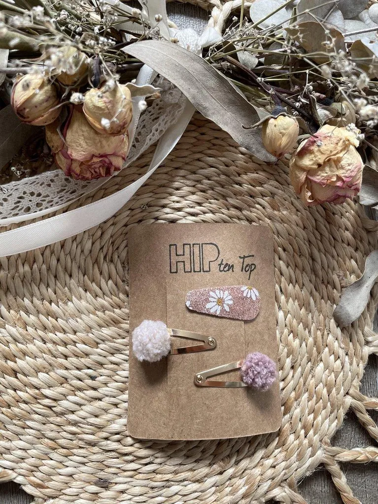 Fermagli Capelli Bimba 2 Pezzi Margherita e Pompon Pelle Finta Shop