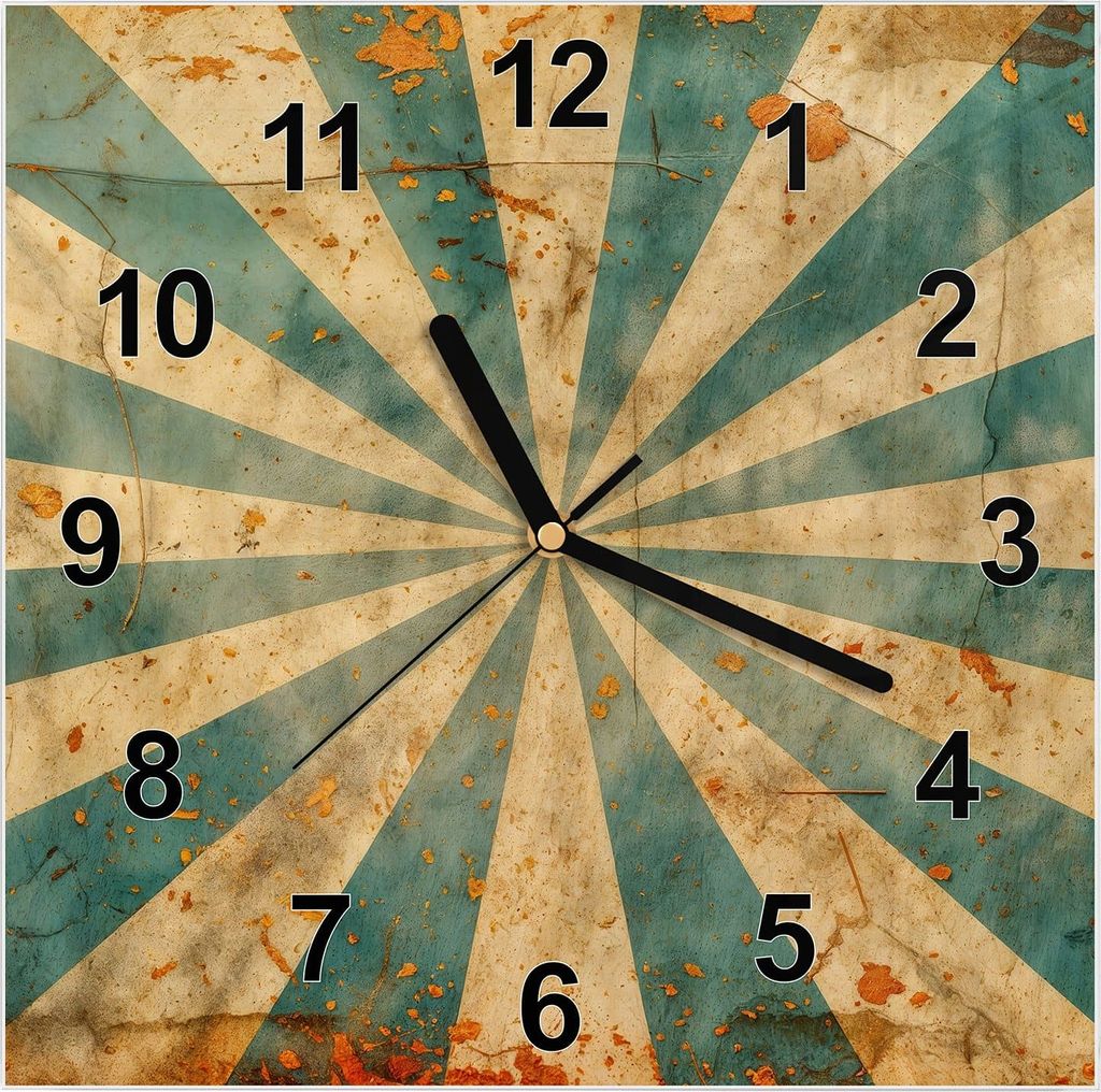 Wanduhr aus Glas mit Motiv Retro Sonnenstrahlen- 30 x 30 cm - inkl. Aufhängesystem