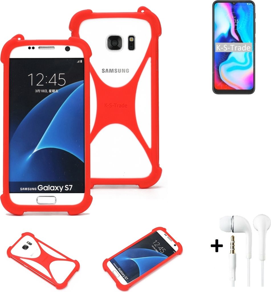 Handy-hülle + Kopfhörer kompatibel mit Motorola Moto E7 Plus Schutz-hülle Bumper Silikon Schutz Hülle Cover Case Silikoncase Silikonbumper TPU