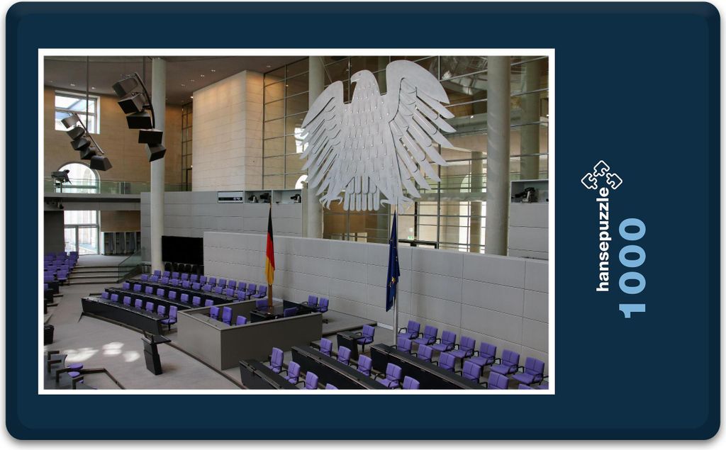 hansepuzzle 12628 - Bundestag Puzzle, 1000 Teile, Gebäude, 60,0 x 46,0cm mit hochwertiger Aufbewahrung, Kartonbox und wiederverschließbarem Beutel