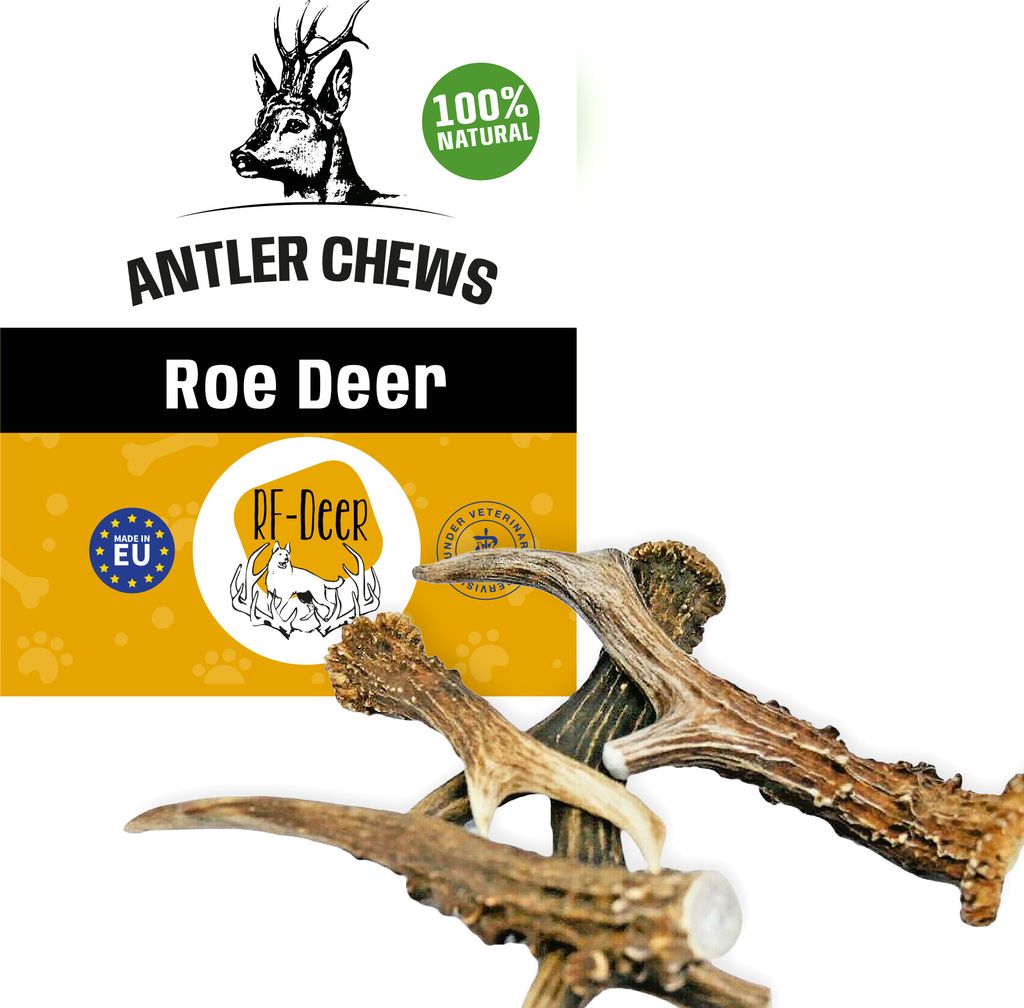 RF-D Rehwild S 0,5kg (8-25St.) 7-13cm Hard natürliches Geweih, Öko Kausnack für Hunde, gesundes Kauspielzeug, Kauknochen für Genuss, Zahnpflege