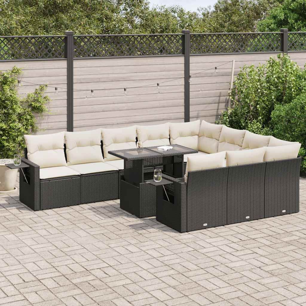 "2026 Promotion" 11-tlg. Garten-Sofagarnitur/Terrassenmöbel - mit Kissen - Schwarz Poly Rattan - Gartenmöbelset CC18146