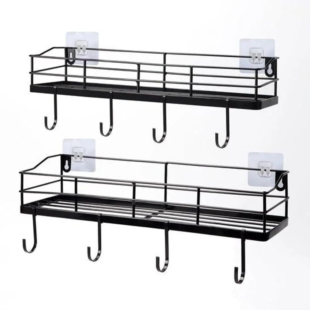 Étagère de salle de bain acier noir anti-rouille lot de 2 durable