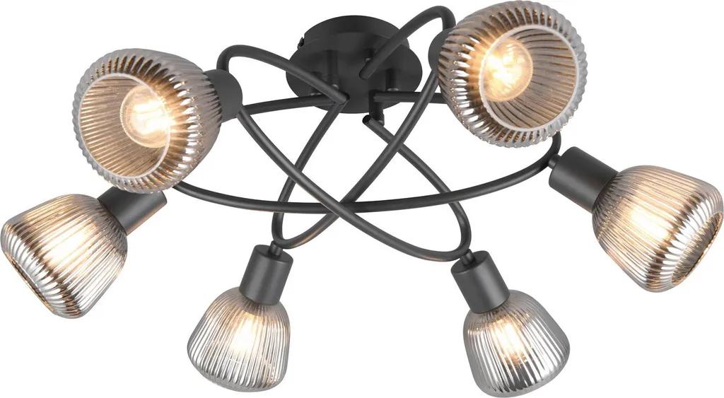 Lampada Soffitto Trio Tarifa Retro Nero Vetro 6xE14 per Soggiorno