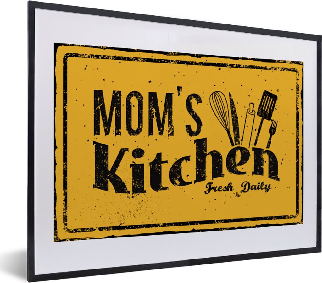 MuchoWow Gerahmtes Poster Küche - Mama - Vintage 40x30 cm - Poster mit Schwarzem Bilderrahmen Wandposter Rahmen Foto Bilder - Bilderrahmen - Pos...