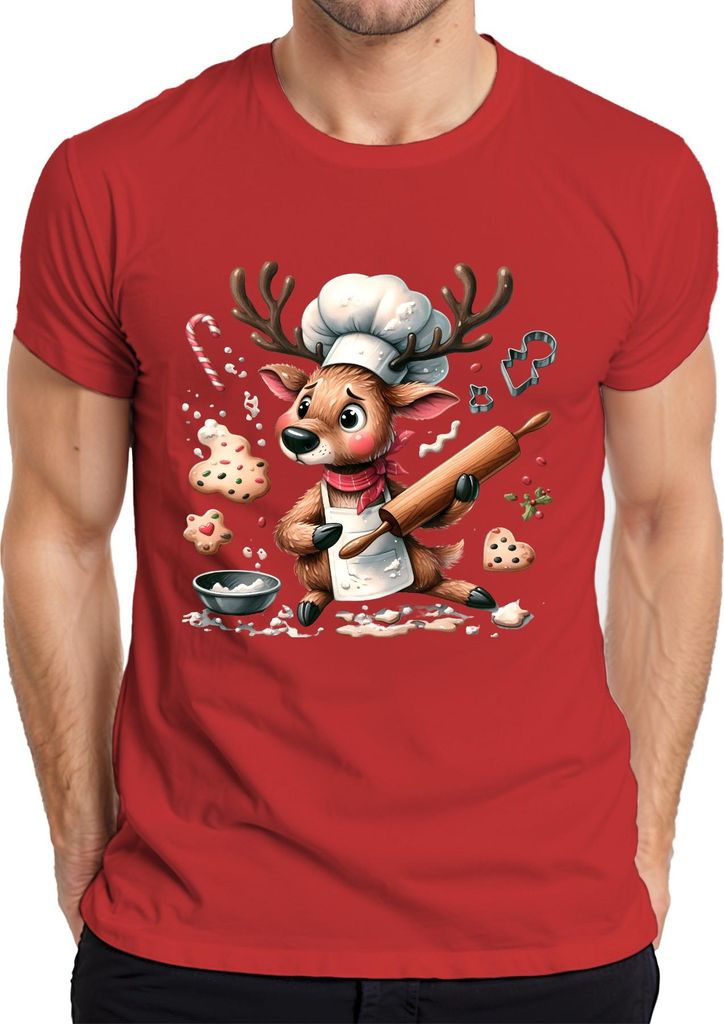 Weihnachtsrentier Bäcker Kekse Backen Lebkuchen süß Weihnachten Herren T-Shirt, Rot, XXL