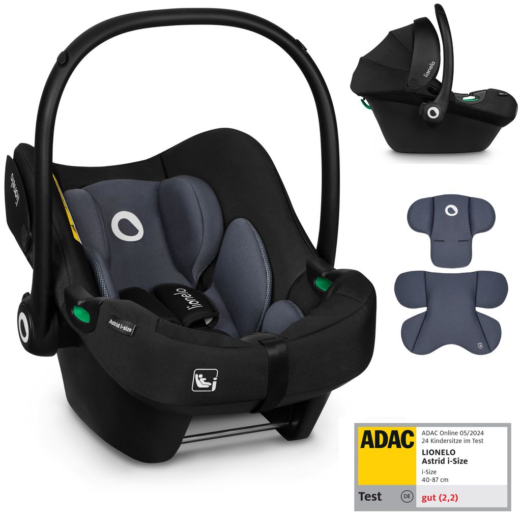 Lionelo ASTRID I-SIZE Babyschale ab Geburt, bis 87 cm, ab1 kg bis 16 kg, Sehr stabiler Träger, Höhenverstellung - Schwarz Grau