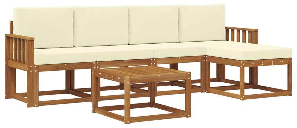 vidaXL Outdoor-Sofagarnitur 6 pcs Natur und Creme Massivholz Akazie