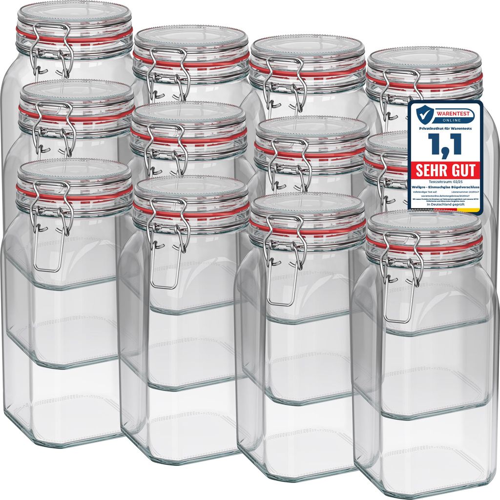 WELLGRO Einmachgläser mit Bügelverschluss eckig 1540ml - Produktbild 