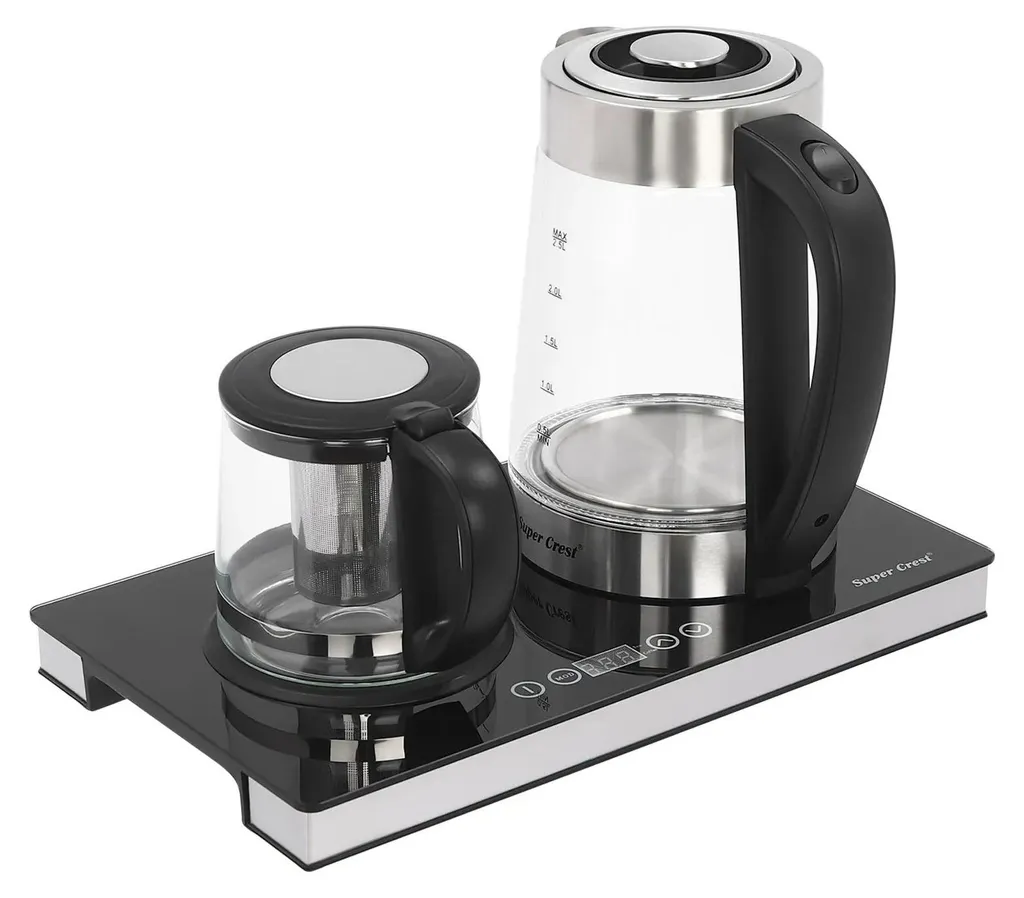 Set Petit-Déjeuner Bouilloire Électrique 2,5L et Théière en Verre 1L