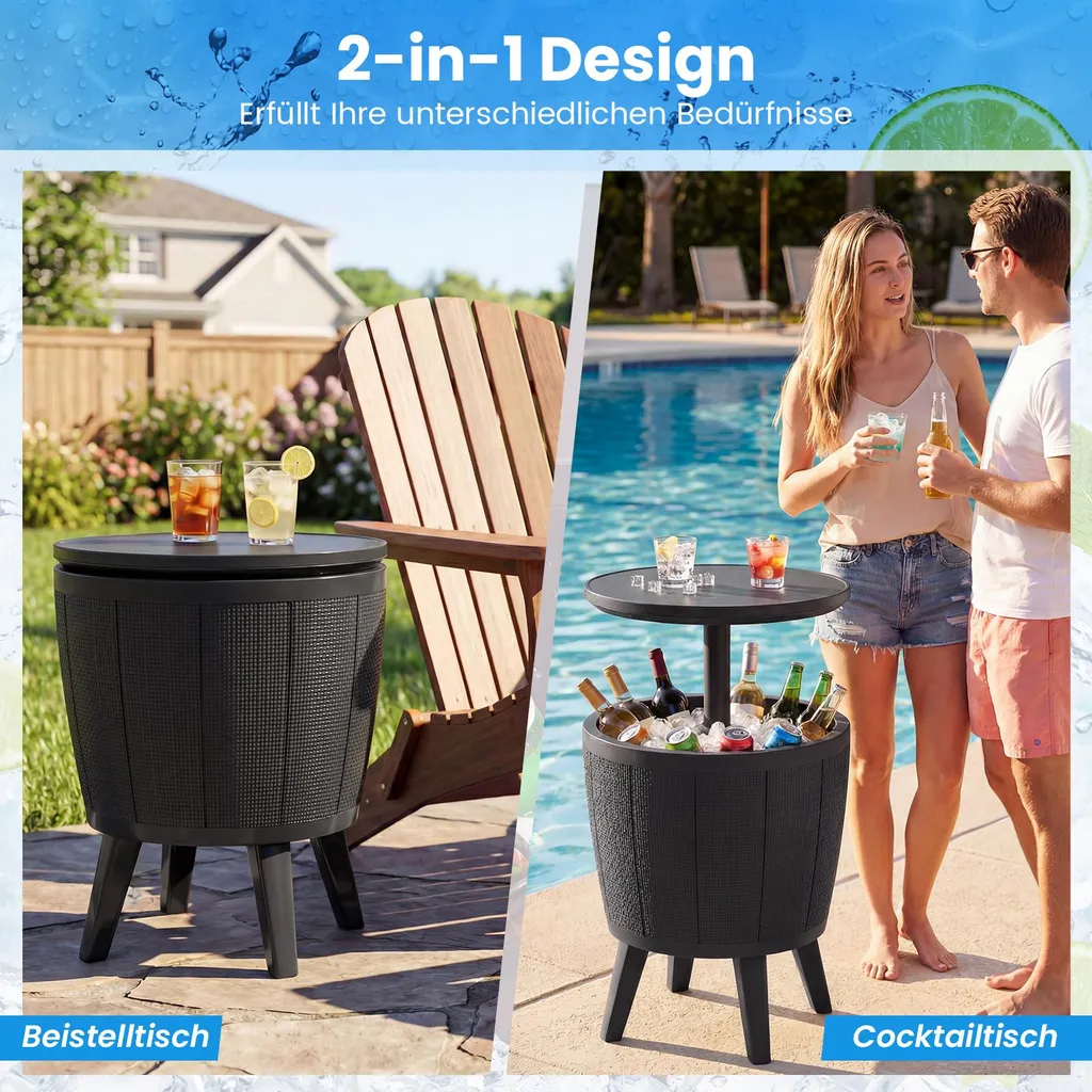 Table de Bar avec Glacière 38 L Résistante aux Intempéries Noire