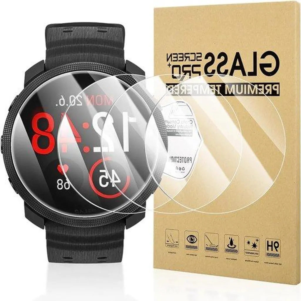 Verre trempé HD pour montre de sport - Protection écran 9H ultra-claire x4