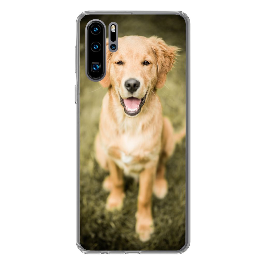 MuchoWow Handyhülle Schutzhülle Hülle für Huawei P30 Pro Ein Porträt eines Golden Retriever Welpen im Garten Silikon Softcase Handy Hülle -...