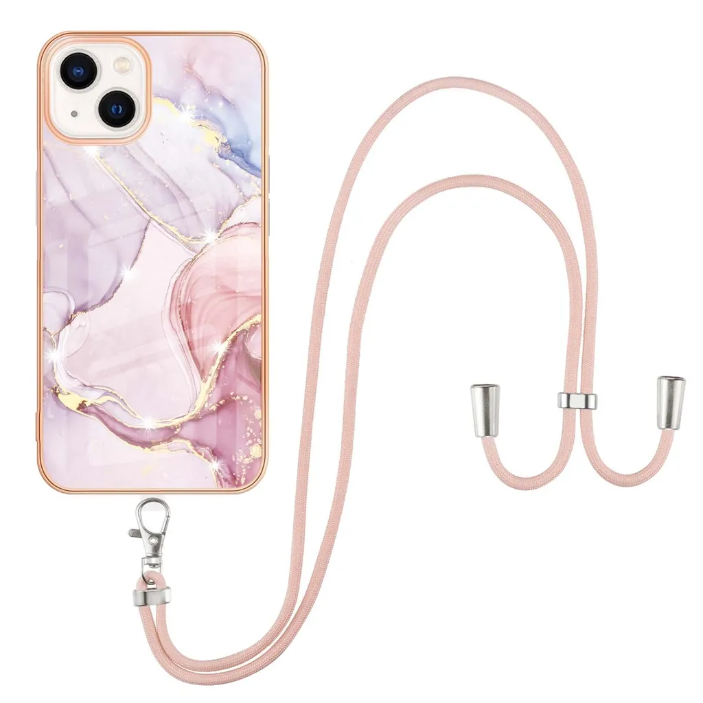 Custodia con cinturino per iPhone 13, bumper in TPU morbido, custodia protettiva, con cinturino regolabile Oro rosa