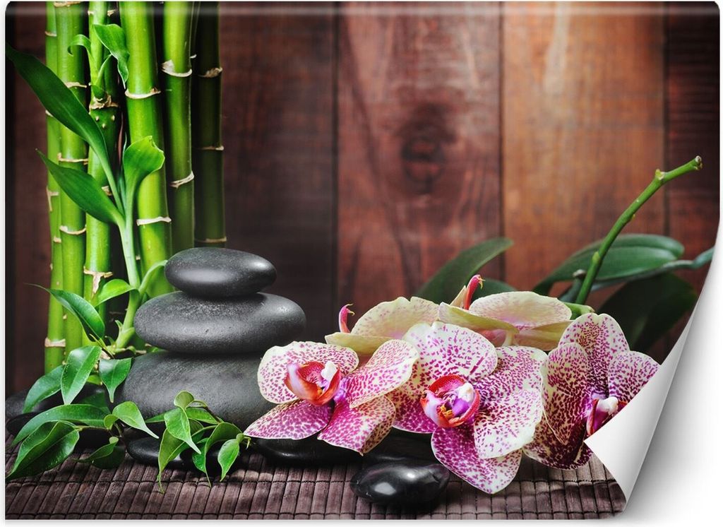 Vlies fototapete Orchideen-Bambussteine 200x140 cm Feeby Bunt inkl. Kleber einfache Montage