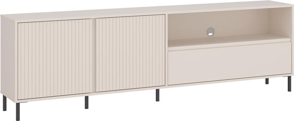 TV Lowboard mit 207,8 cm Breite in Kaschmir mit Rillen Fronten, 2 Türen, 1 Schublade - AMELIA-129