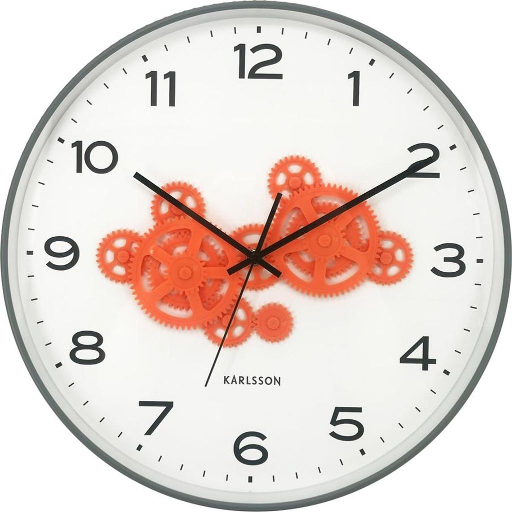Karlsson – Open Gear Wanduhr – Mausgrau & Leuchtendes Orange – Ø40cm