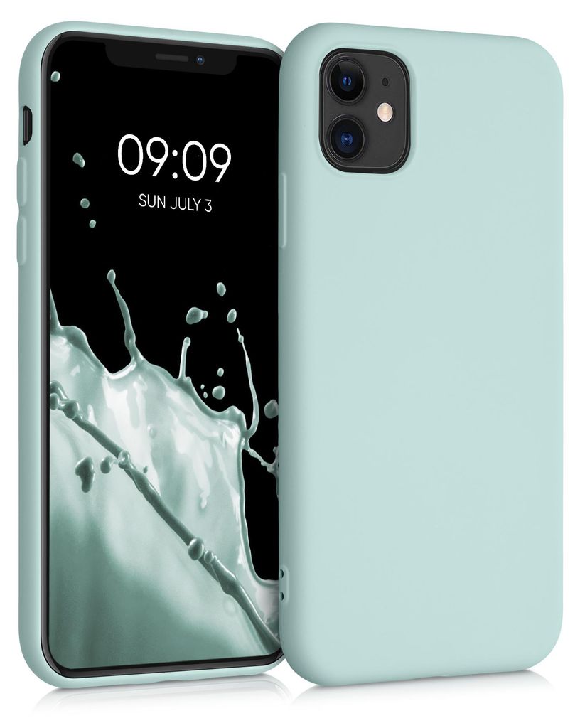 kwmobile Hülle kompatibel mit Apple iPhone 11 Hülle - gummierte TPU Silikon Handyhülle - Schutzhülle für kabelloses Laden - Case in Cool Mint