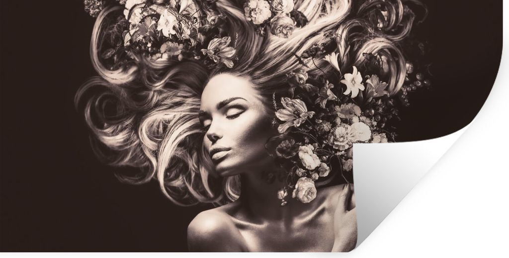 MuchoWow Wandtattoo Wandsticker Wandaufkleber Blumen - Frau - Natur 40x20 cm Selbstklebend und Repositionierbar - Aufkleber
