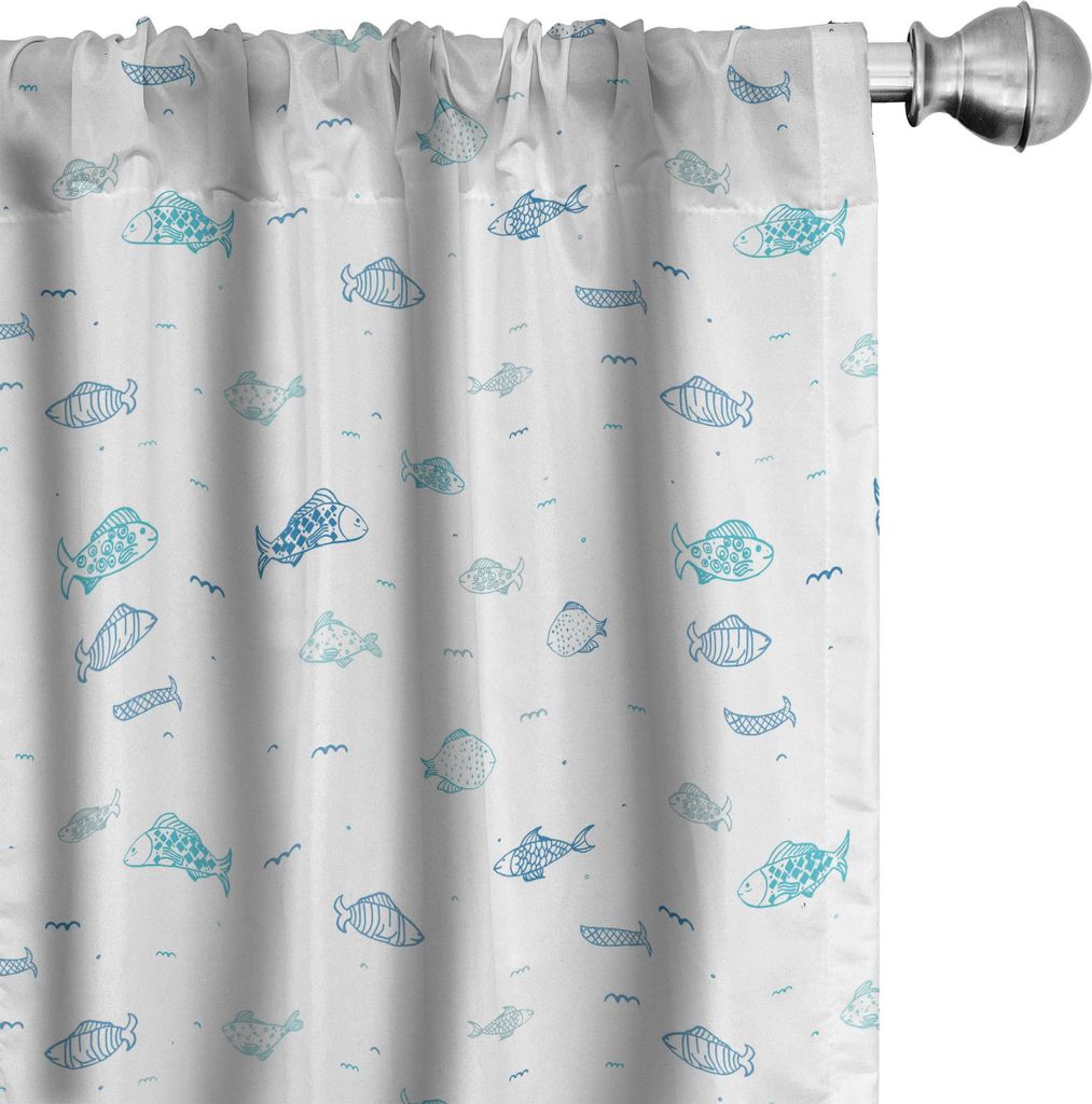 ABAKUHAUS Nautisch Vorhänge, Gardinen, Marine Thema Fisch Kolonie in Kindisch Stil Unterwasser-Leben einfach Monochrome, 2 Stück 75 x 225 cm, Sky...