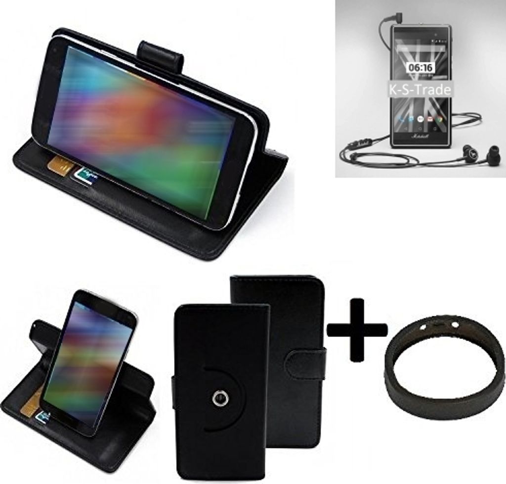 K-S-Trade Case Schutz Hülle kompatibel mit Marshall London + Bumper Handy Hülle Flipcase Smartphone Cover Handy Schutz Tasche Walletcase schwarz