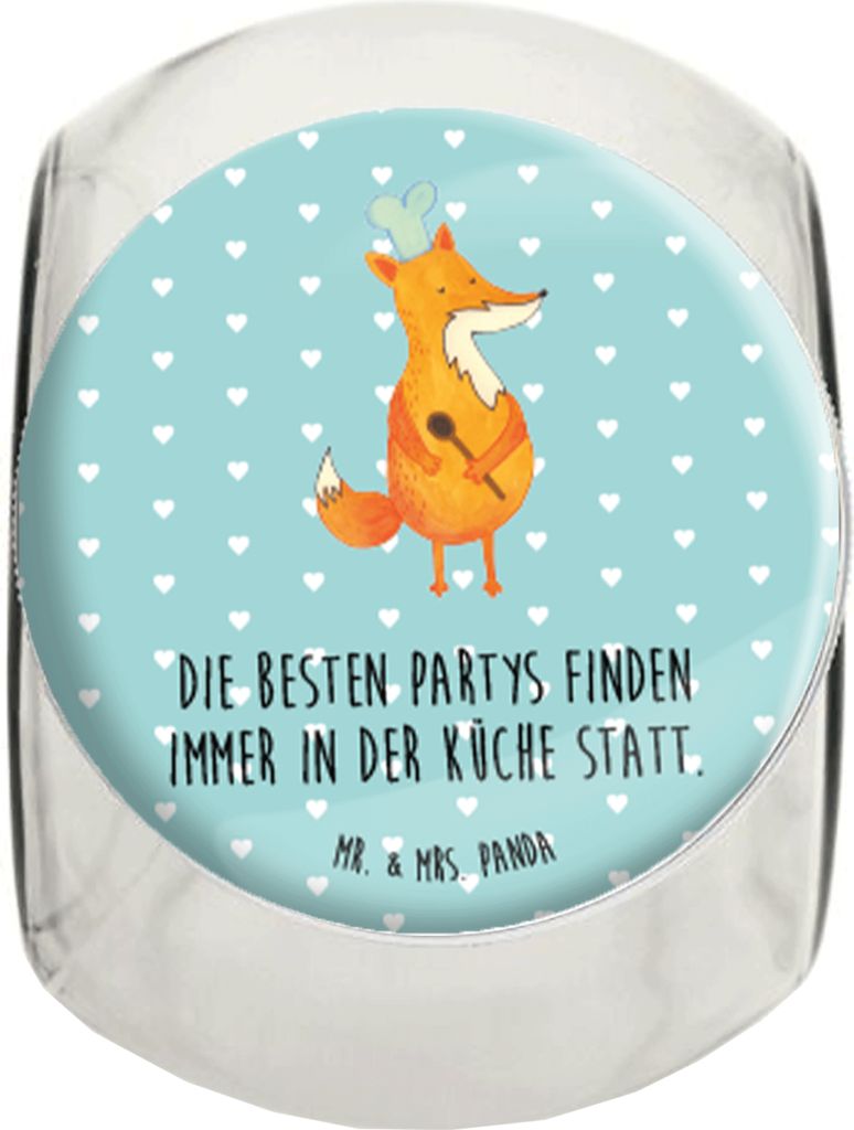 Mr. & Mrs. Panda Bonboniere Fuchs Koch L 870ml - Türkis Pastell - Geschenk, schraubglas, Bäcker, Geburtstag, keksglas, Hungrig, Kaffeedose, Aufbe...