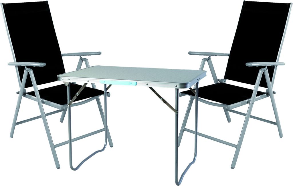 3-teiliges Campingmöbel Set Aluminium Textilen schwarz