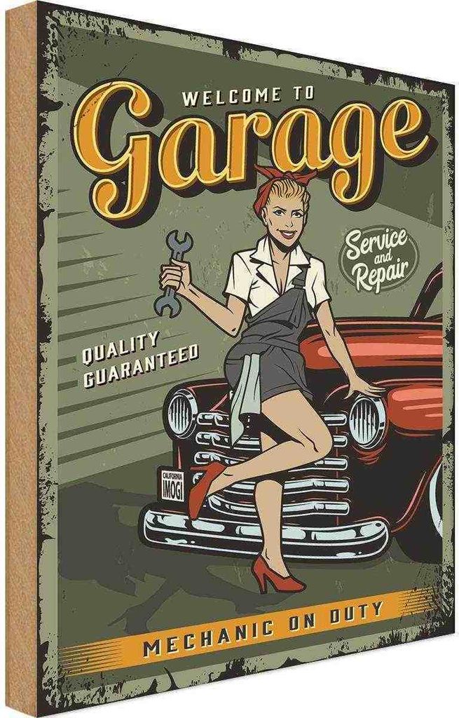 vianmo Holzschild 30x20 cm Pinup welcome to Garage service Pin Up