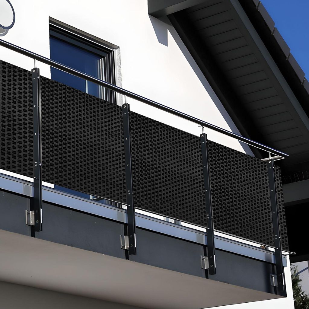 NYVI Polyrattan Balkon Sichtschutz Privafence 100x300 cm Schwarz - Balkonbespannung mit Metallösen - UV-fest, Witterungsbeständig, 100% Blickdich...
