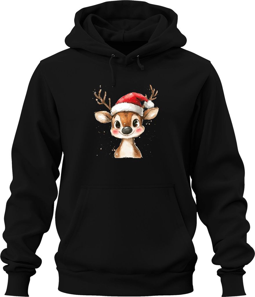 Rentier Weihnachten Aquarell süß Kinder Geschenk Niedlich Vintage Uni Hoodie Kapuzenpullover, Schwarz, L