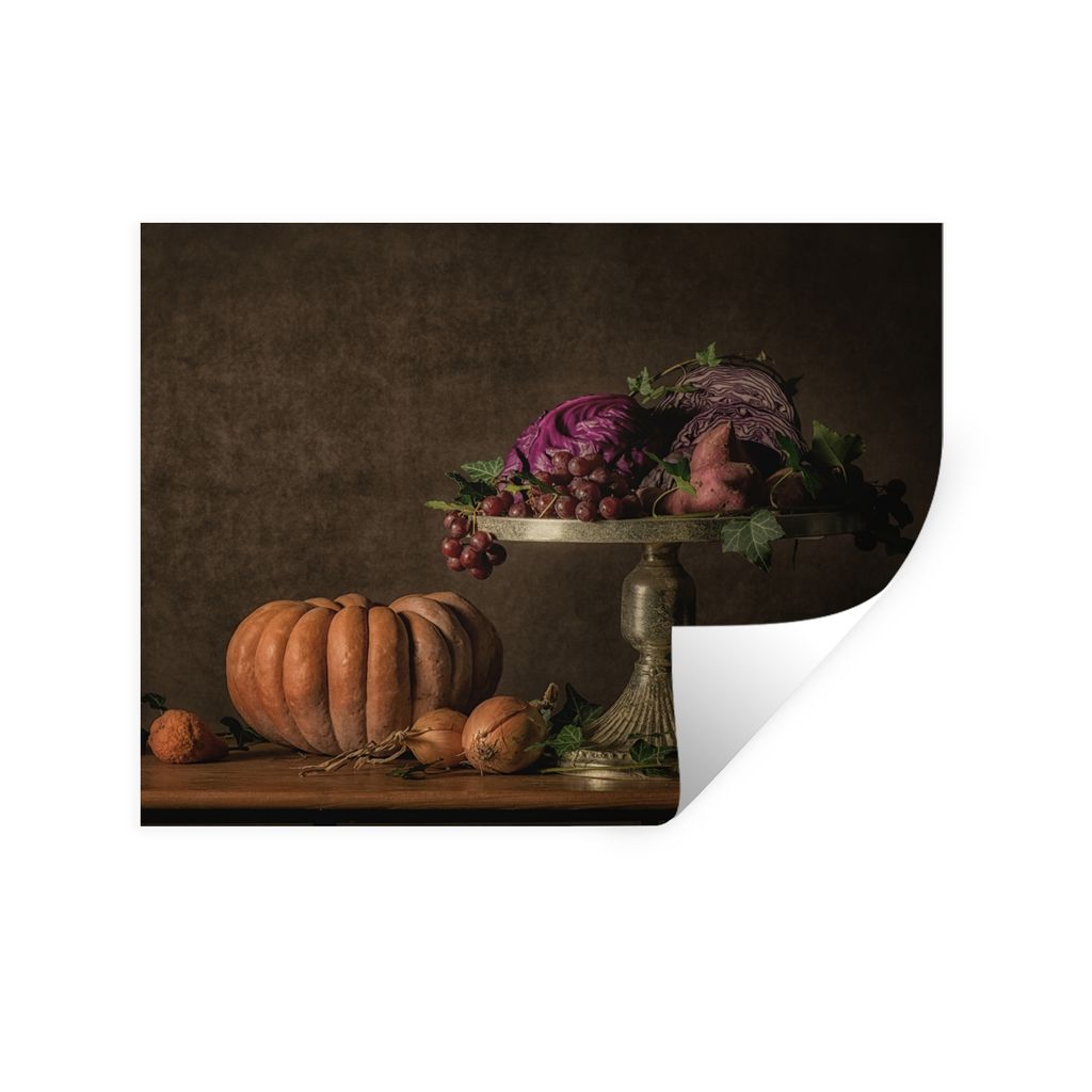 MuchoWow Wandtattoo Wandsticker Wandaufkleber Stilleben - Malerei - Weintrauben - Kürbis - Obst 120x90 cm Selbstklebend und Repositionierbar - A...