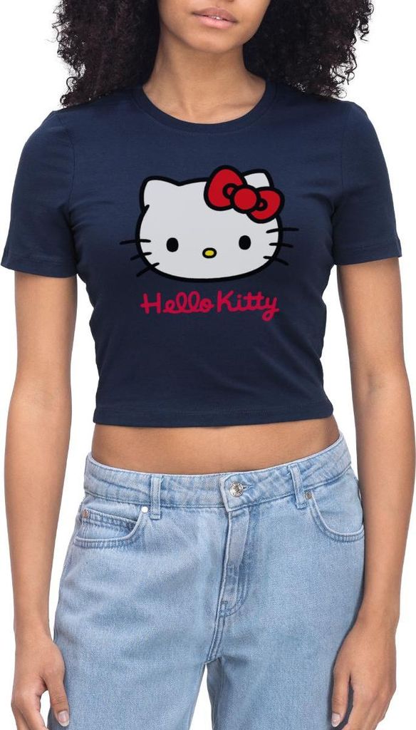Spreadshirt Hello Kitty Klassisch Mit Schriftzug Crop Top, XS, Light Navy