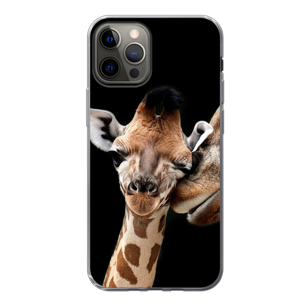 MuchoWow Handyhülle Schutzhülle Hülle für iPhone 13 Pro Giraffe - Tiere - Schwarz - Porträt - Tiere Silikon Softcase Handy Hülle - Handy-Ta...