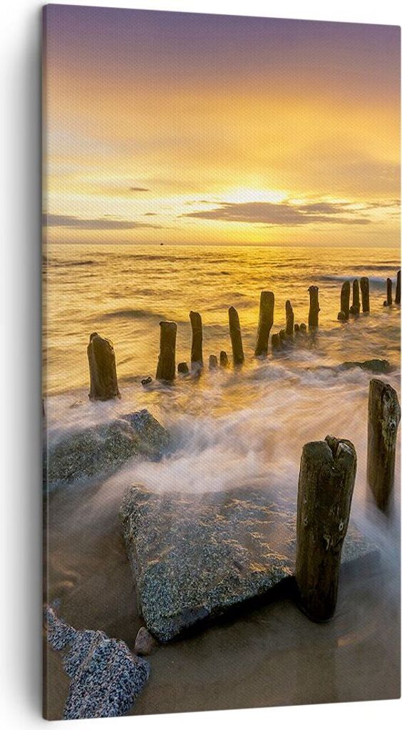 Bild auf Leinwand - Leinwandbild - baltisch meer Mole Landschaft - 45x80cm - Wand Bild - Wanddeko - Leinwanddruck - Bilder - Kunstdruck - Wanddekor...