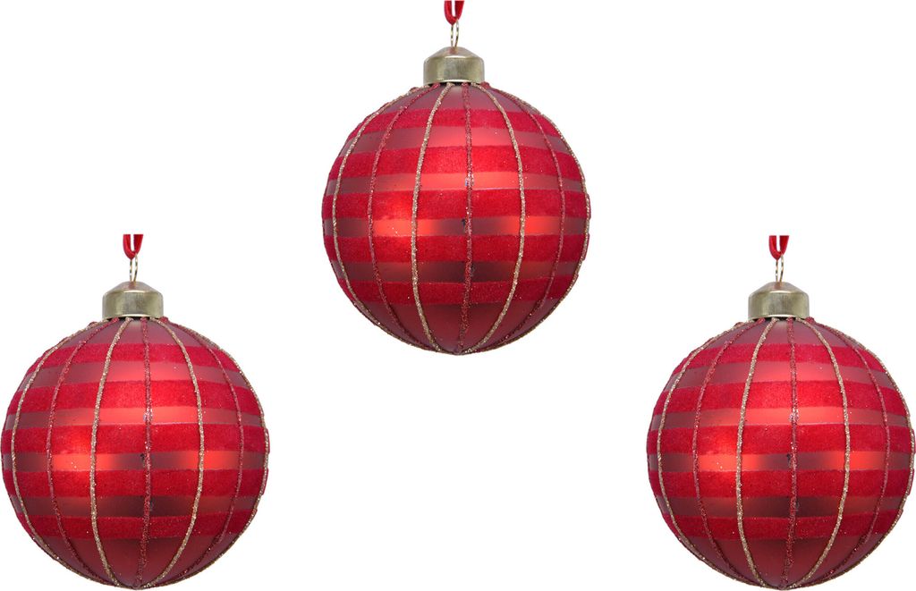 Weihnachtskugeln Glas mit Streifen Motiv 8cm weihnachtsrot, Produktbild 