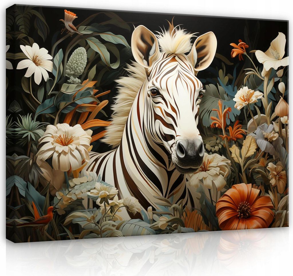 Leinwandbilder Zebra Tiere Blumen Abstrakt 100x70 cm XXL Modern Canvas Bild auf Leinwand Bilder Leinwandbild Wandbilder Wohnzimmer Schlafzimmer