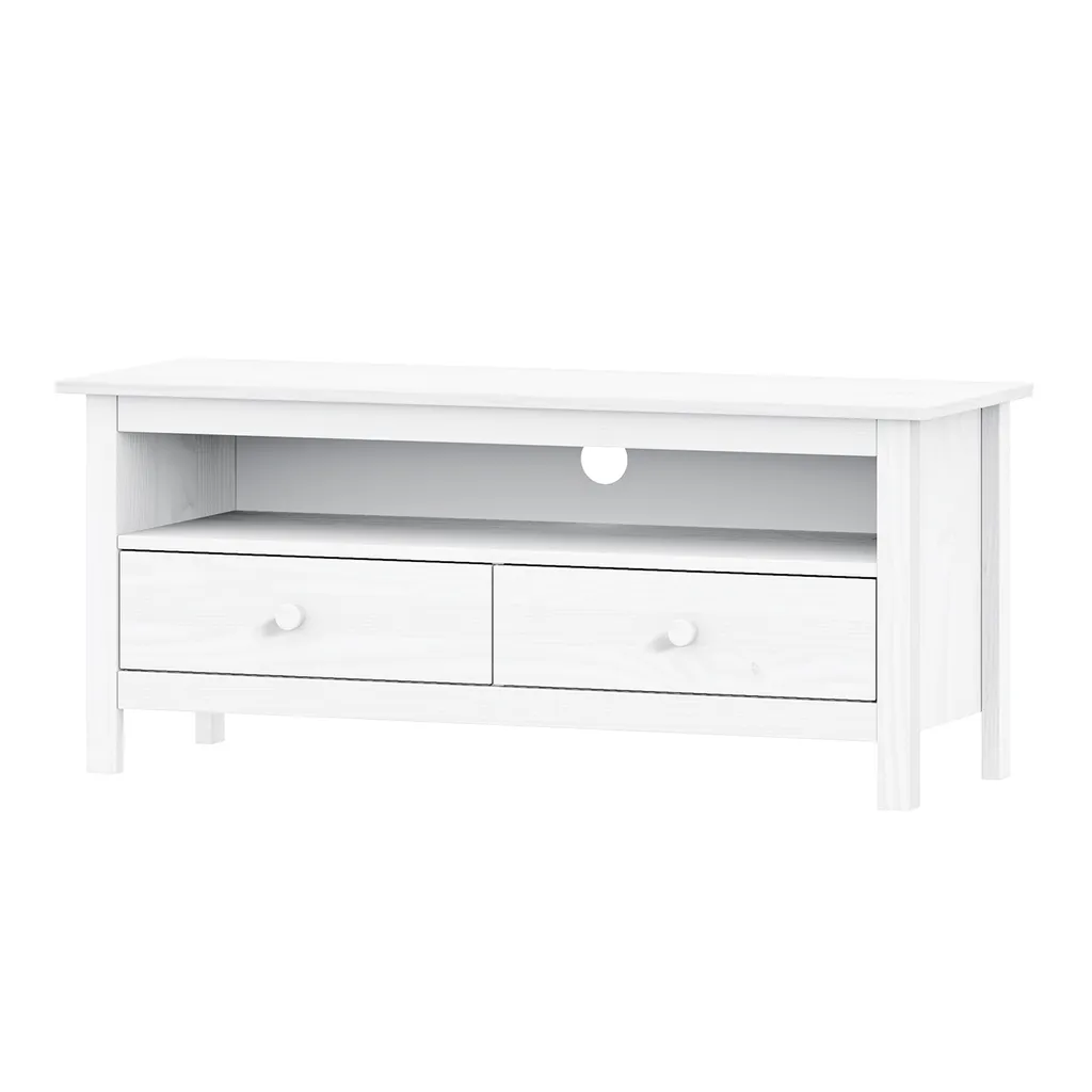 Banc TV blanc scandinave TORINO 120cm avec rangements à tiroirs